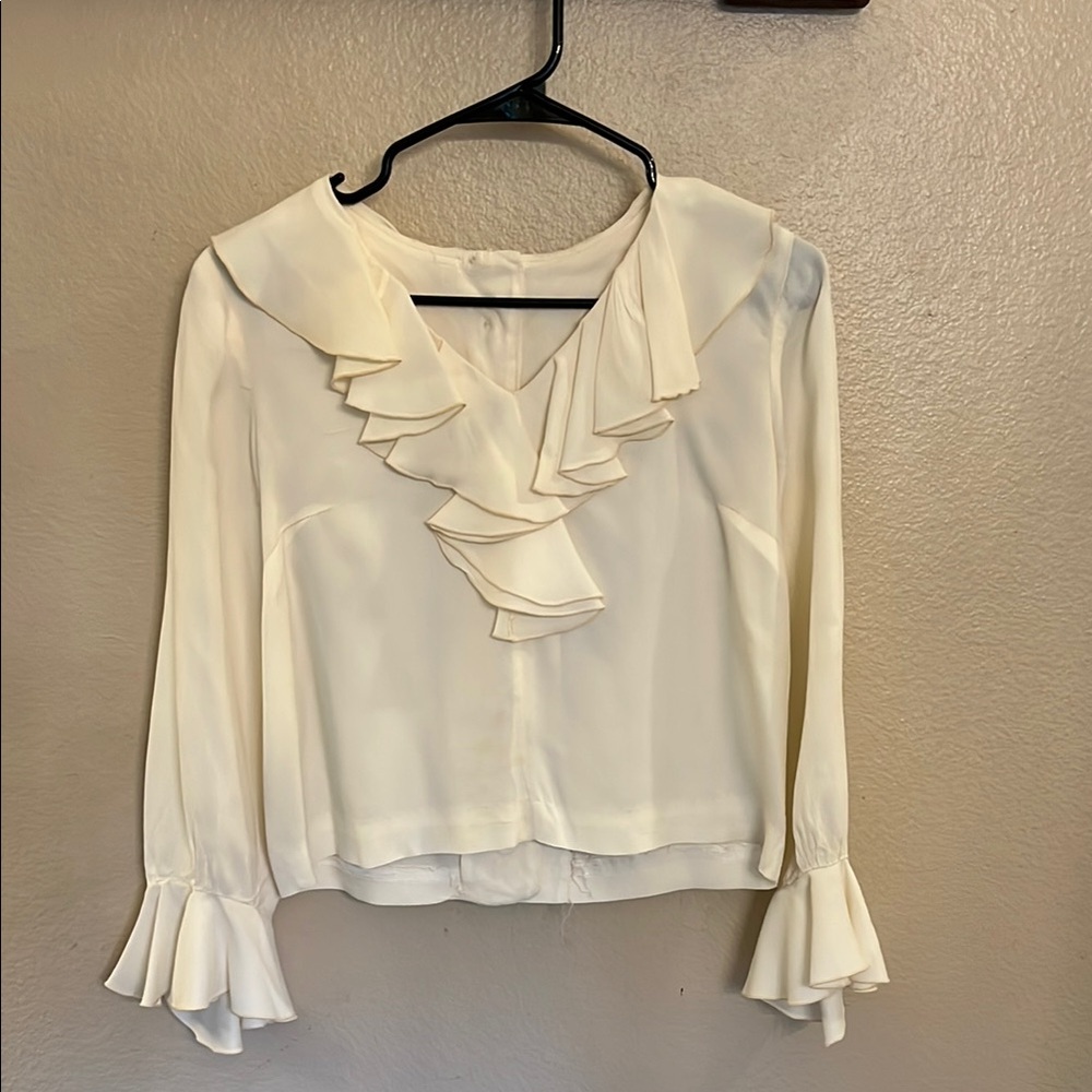 Vintage Elegant Cream Ruffle Blouse S